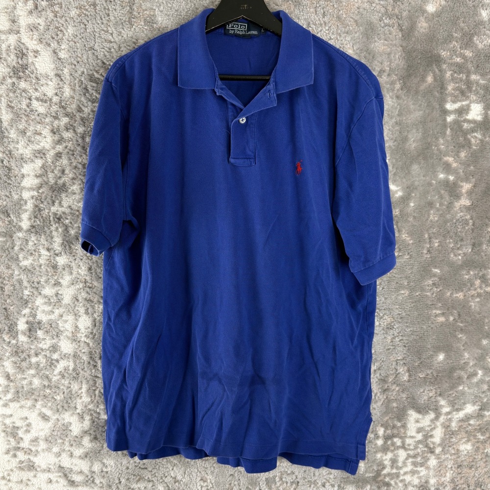 Polo Ralph Lauren Sz L Short Sleeve Pique Mesh Polo‎ Shirt Blue Short Sleeve Men